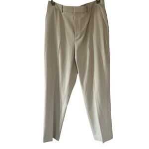 Women's Uniqlo Beige Straight Leg Pleated Dress Work Pants Trousers Size Large